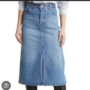 Habitual Braided Belt Midi Denim Skirt